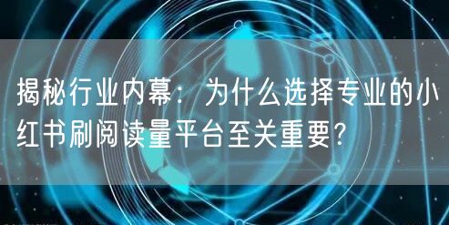 揭秘行业内幕：为什么选择专业的小红书刷阅