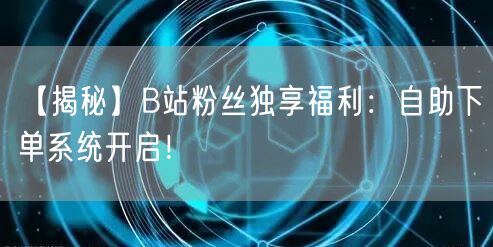 【揭秘】B站粉丝独享福利：自助下单系统开启！