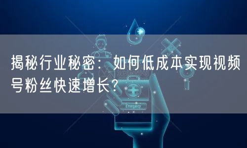 揭秘行业秘密：如何低成本实现视频号粉丝快速增长？