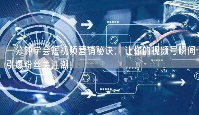一分钟学会短视频营销秘诀，让你的视频号瞬间引爆粉丝关注潮！