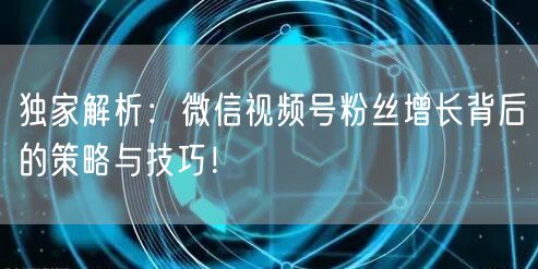 独家解析：微信视频号粉丝增长背后的策略与技巧！