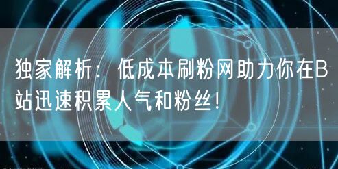 独家解析：低成本刷粉网助力你在B站迅速积