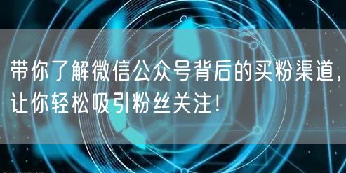 带你了解微信公众号背后的买粉渠道，让你轻松吸引粉丝关注！